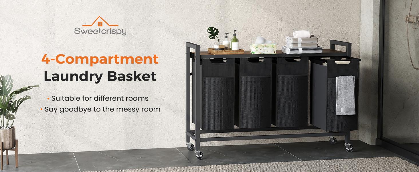 Sweetcrispy Rolling Laundry Hamper with Pull-Out Removable Bag Freestanding Clothes Basket Organizer with Wheels Adjustable Feet for Bedroom or Bathroom