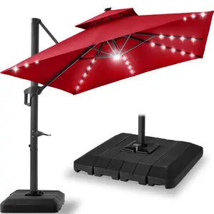 Best Choice Products 12x12ft 2-Tier Square Outdoor Solar LED Cantilever Umbrella w/ 360-Rotating Base  –