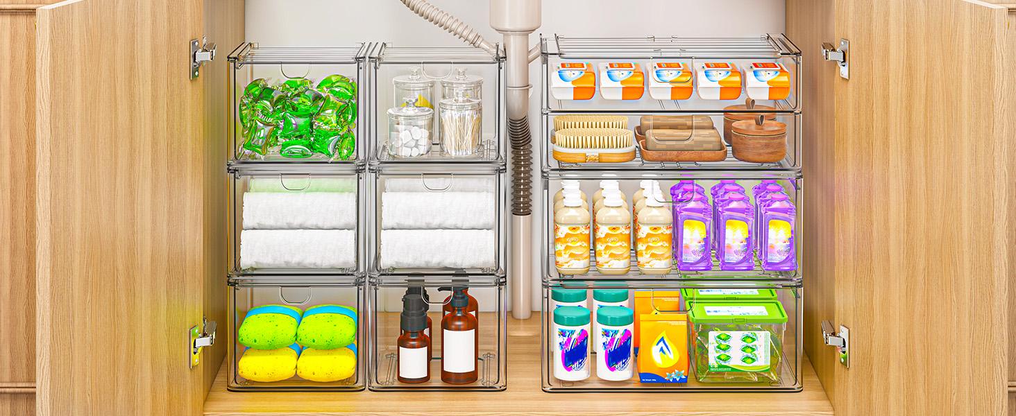 6-Pack Clear Acrylic Stackable Storage Boxes, Multi-Purpose Desktop Organizer for Makeup, Cosmetics & Office Supplies