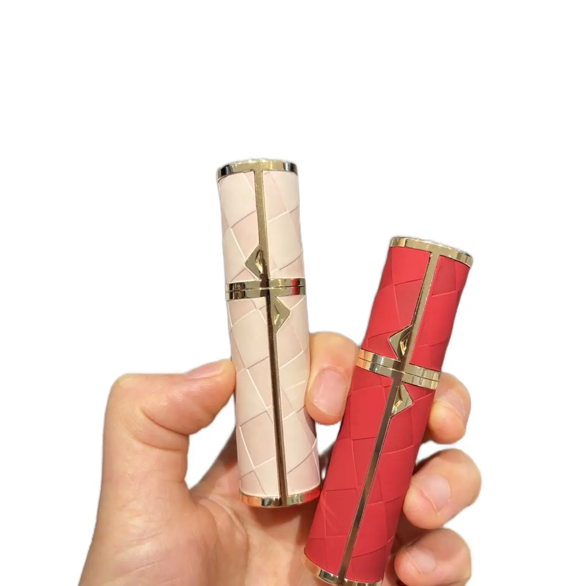 Elegant Refillable Atomizer - Leakproof, Portable Fragrance Dispenser in Pale Pink, Pink & Red with Gold Trim