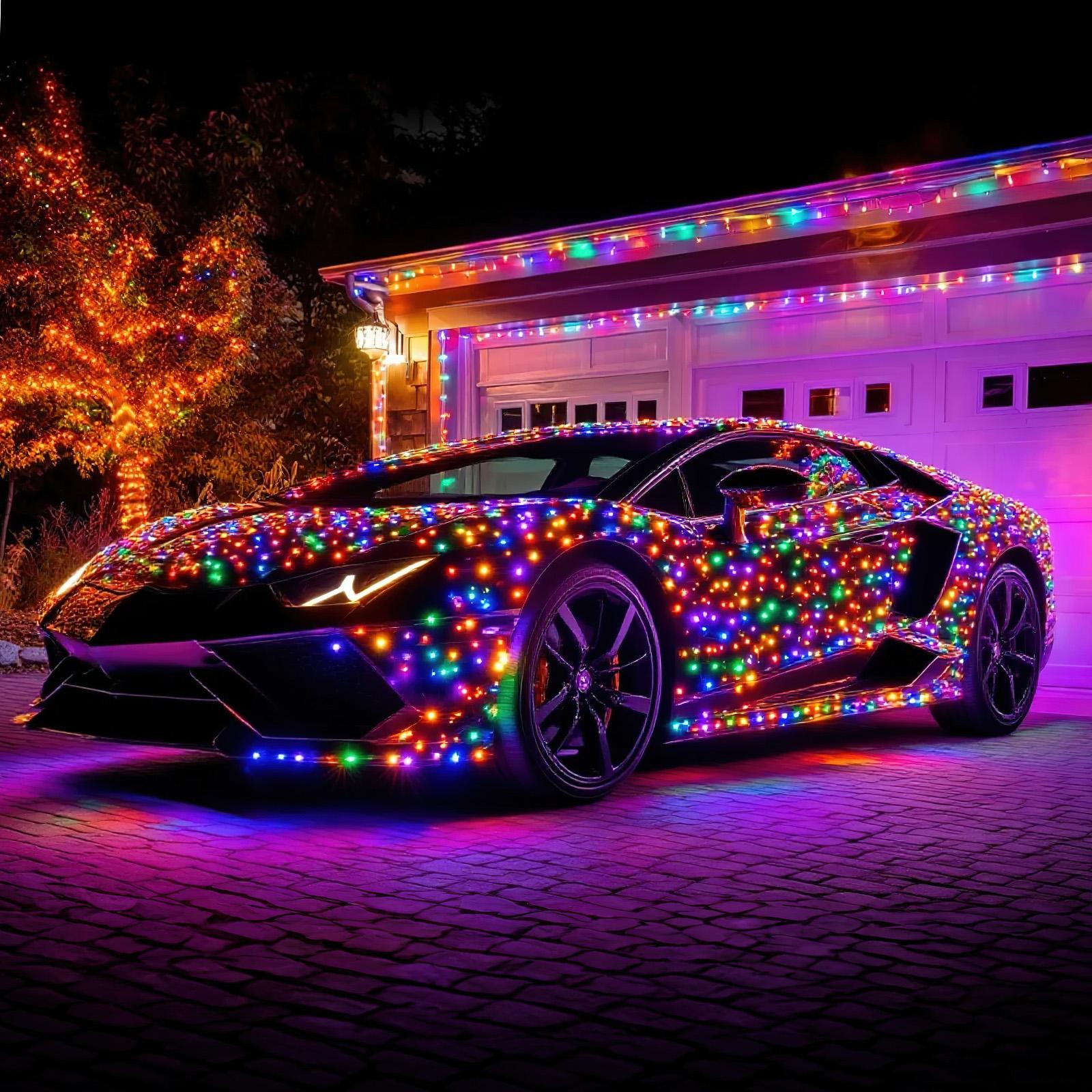 Brightown 410FT 1200 LED Car String Lights Multicolor Green Wire Cigarette Plug Cool Lighting Source Not Prone to Hot for Vehicle Decoration,Halloween Christmas Car