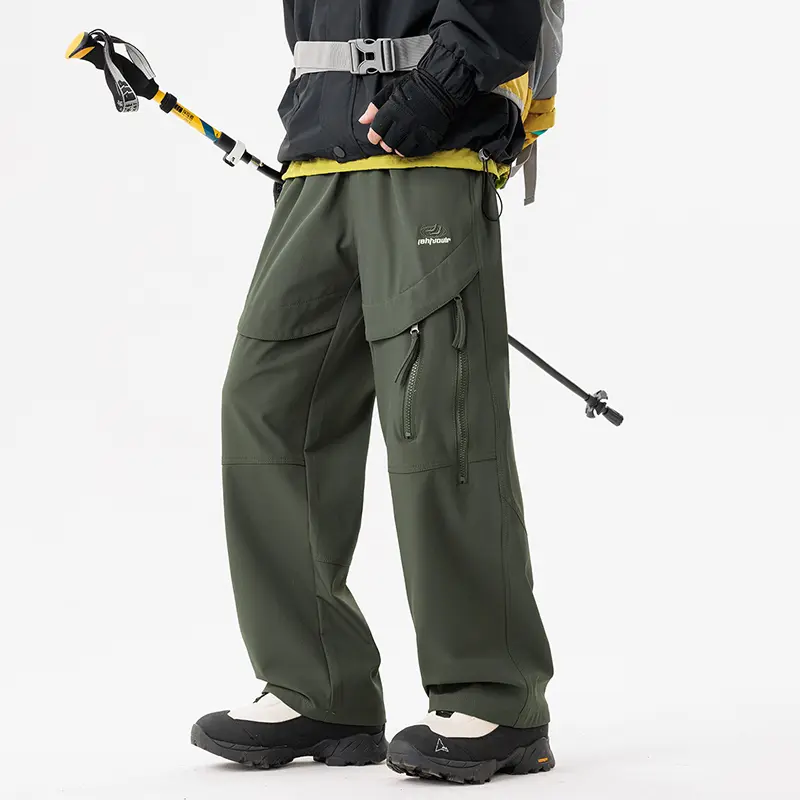 Men's Outdoor Functional Cargo Trousers - Casual Plain Stylish All-Weather Softshell Pants, 3D Cutting, Multiple Pockets, Windproof Waterproof Wide Leg, Mountain-Style for Hiking Climbing, Spring/Summer Wear