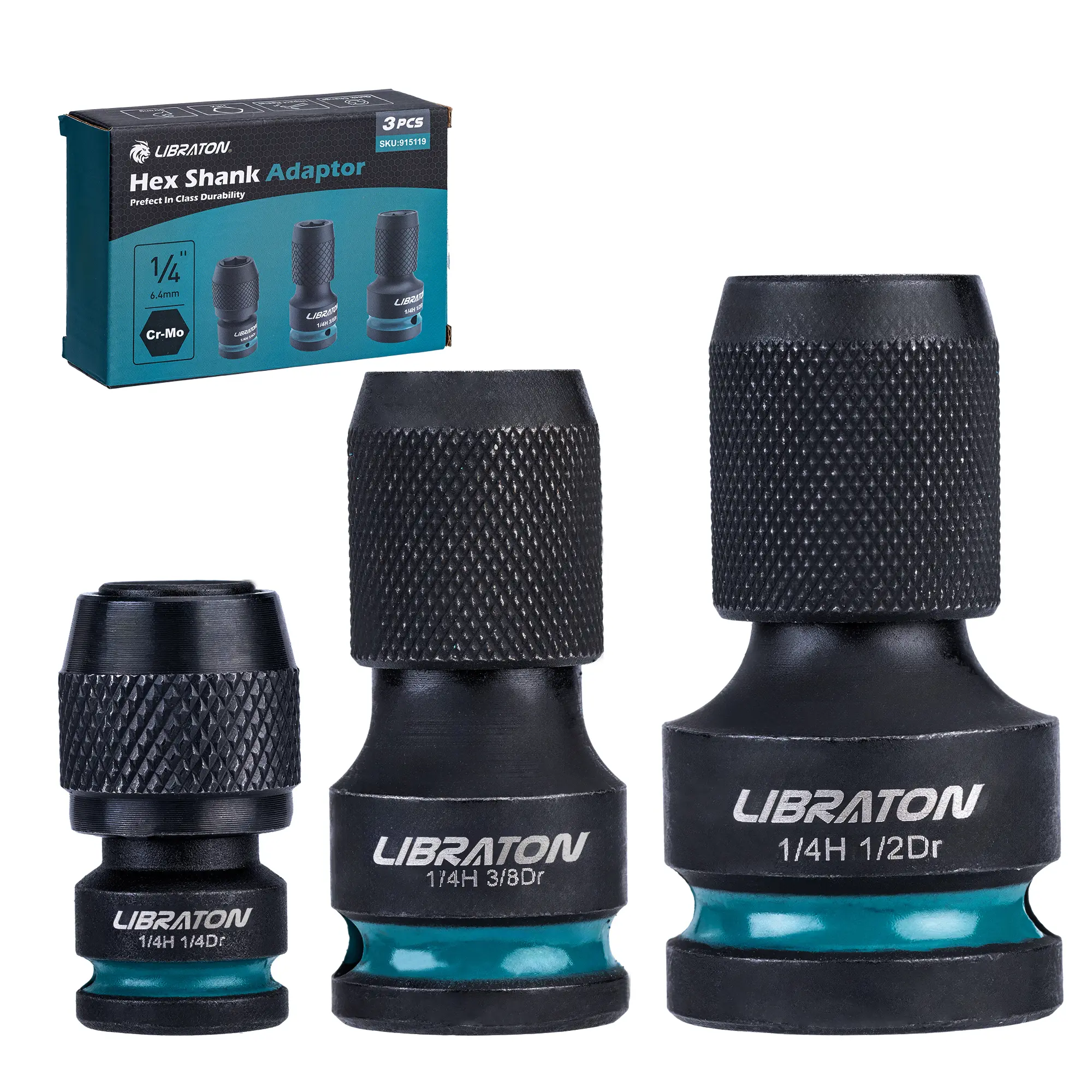 LIBRATON Impact to 1/4 Hex Converter, 1/2 3/8 1/4-INCH Drive Female to 1/4-Inch Hex Adapter, Impact Wrench Adapters for Ratchet Wrench Drivers, Impact Bit Holders, Quick-Change Chuck, Cr-Mo Steel outdoorfun Durability Drill,father'sdaygift