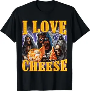 "I Love Cheese" Skeleton T-Shirt | Retro Bootleg Death Metal Graphic Tee