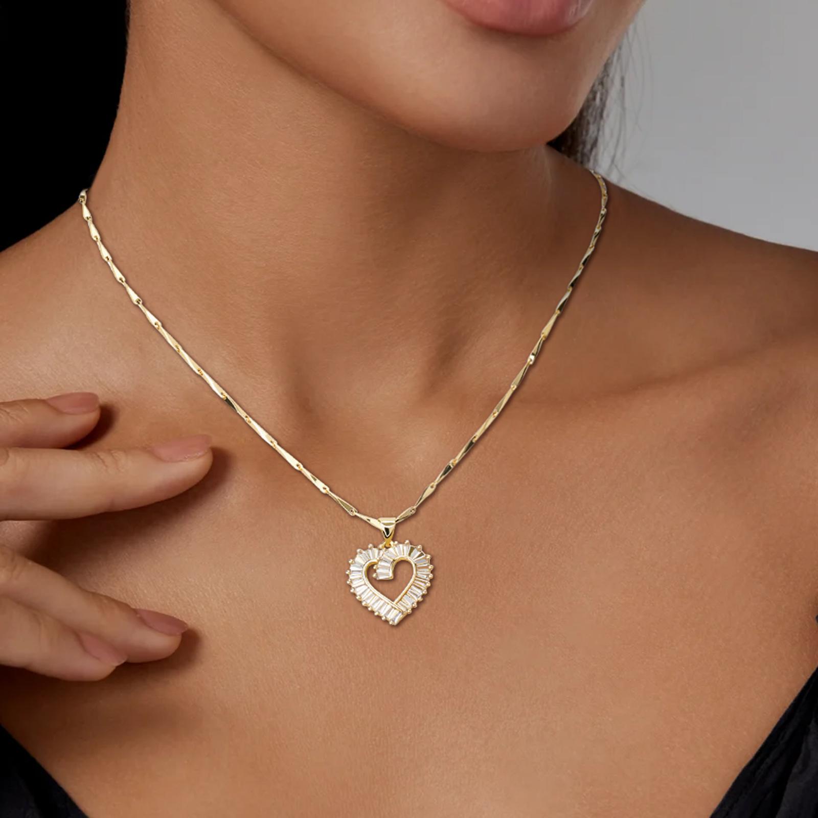 MEIITRUE 14K Gold Plated Cubic Zirconia Necklace for Women, Dainty Heart Pendant Necklace, Elegant Love Jewelry Gifts