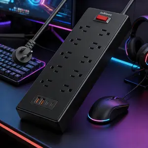 Surge Protector Power Strip - Flat Plug Extension Cord with 10 Outlets and 4 USB Ports, 5 Feet Power Cord (1625W/13A), 1050 Joules, ETL Listed