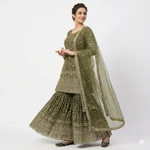 Heavy bridal sharara in 4 colors along with it embroidery