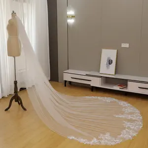 Sheer Tulle Bridal Veil | Romantic Rose & Leaf Embroidery 3D Vintage Floral Lace Trim