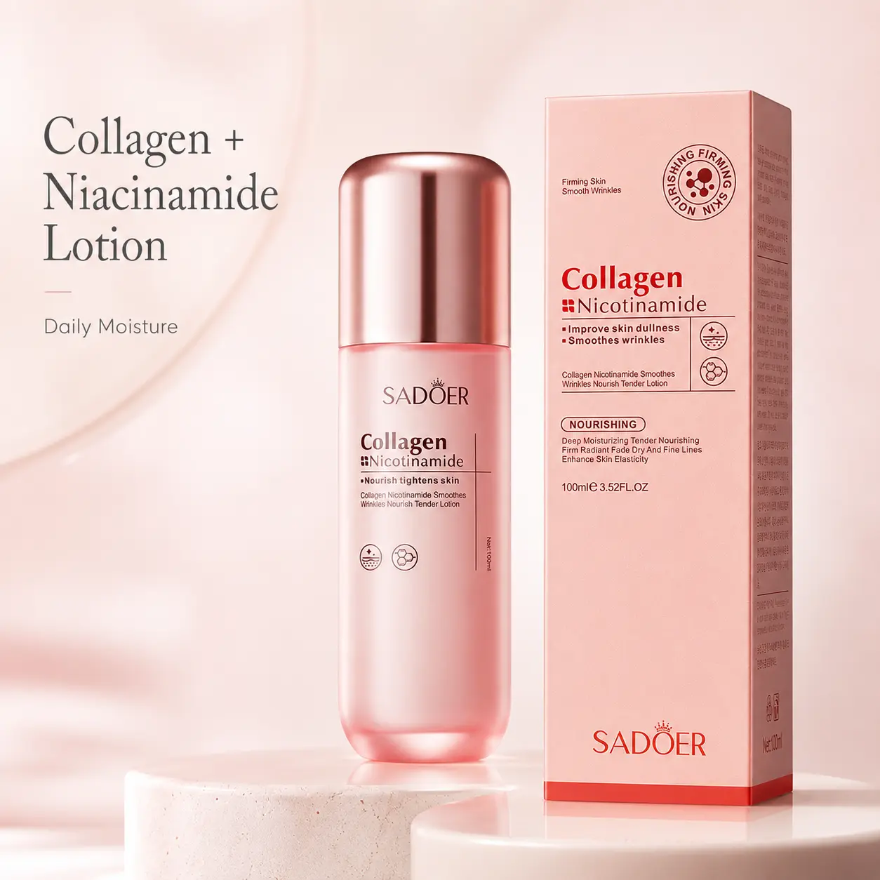Collagen + Niacinamide Moisturizing Lotion, Lightweight Face Moisturizer, Fast-Absorbing Daily Skin Care, Smooth Feel, Makeup Prep & Self Care, 100ml