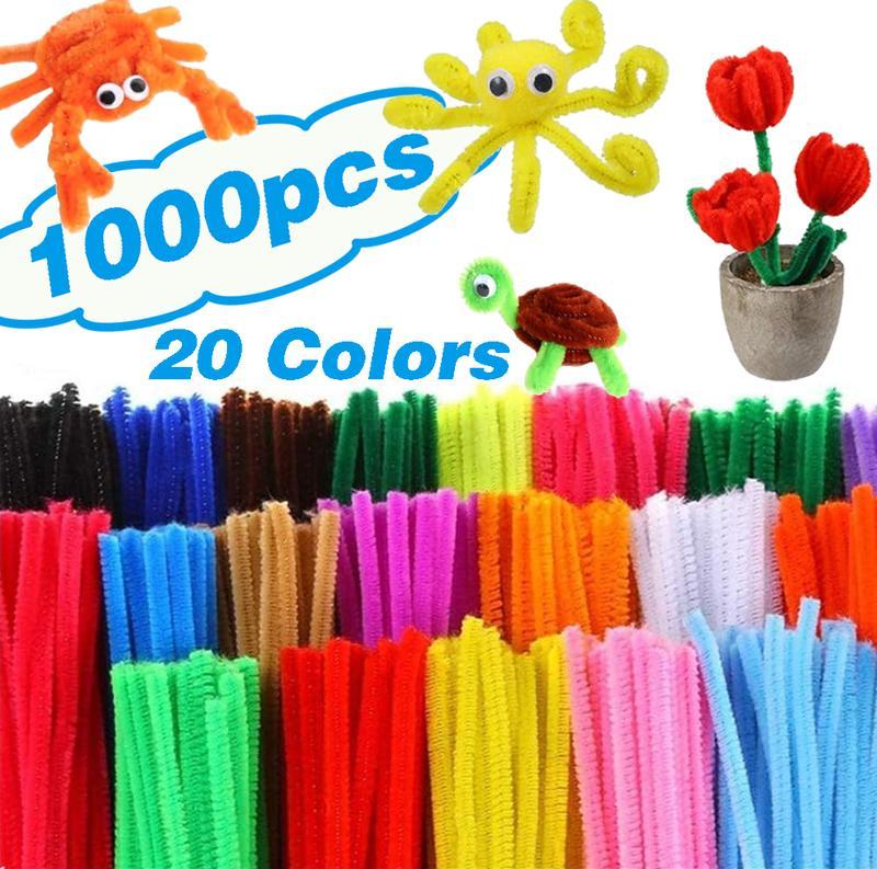 1000 Pcs Pipe Cleaners Assorted 12 Inch Chenille Stems Bulk for Women Art DIY Crafts Projects Decorations Soft Flexible Random Color