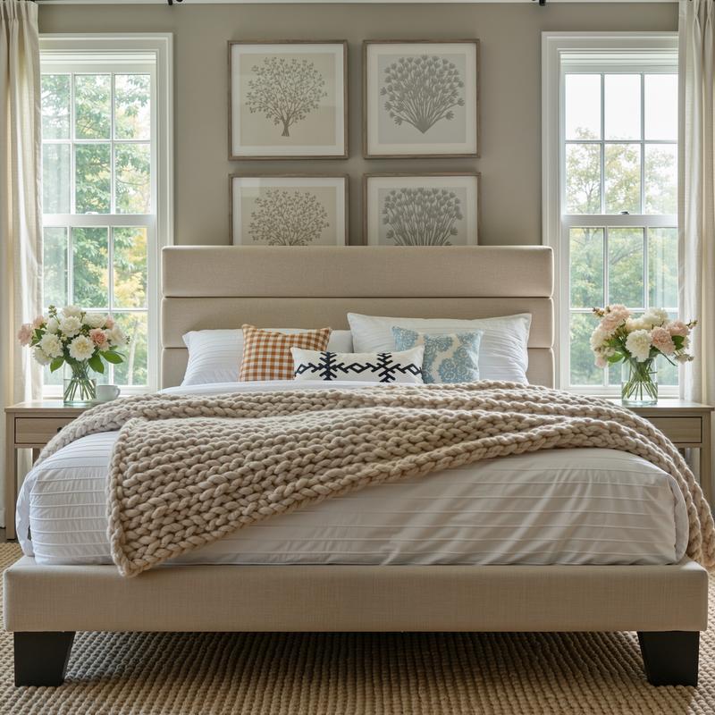 HOOMIC Upholstered Platform Bed Frame【Frame Only No Mattress】- Fabric Headboard with Strong Wood Slats,Full/Queen/King,Beige/Dark Grey/Navy Blue/Velvet Black/White,No Box Spring Needed