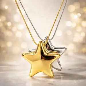 3D Five-pointed Star Stainless Steel Single Necklace - Quiet Luxury Trendy It Girl Ins Aesthetic Minimalist Playful Statement Jewelry Accessories for Women Valentines Gifts for gf