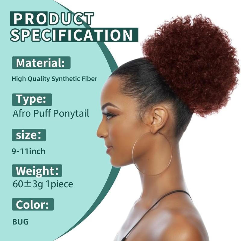Afro Puff Drawsting Ponytail Burgundy 8 Inch Synthetic Hair Puff Durable Natural Soft and Smooth Natural Ponytails Extensions for Black Women