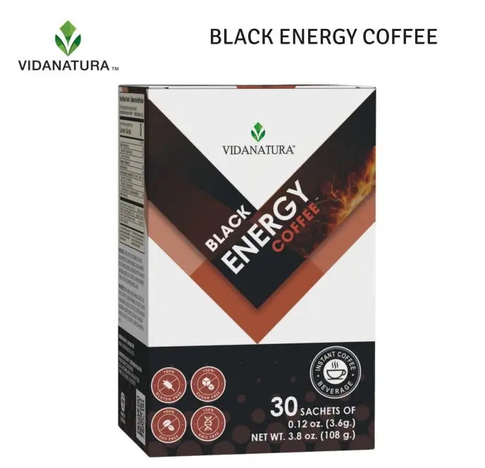 VIDANATURA Black Energy Coffee – Instant Coffee Beverage | 30 Sachets | Sugar Free