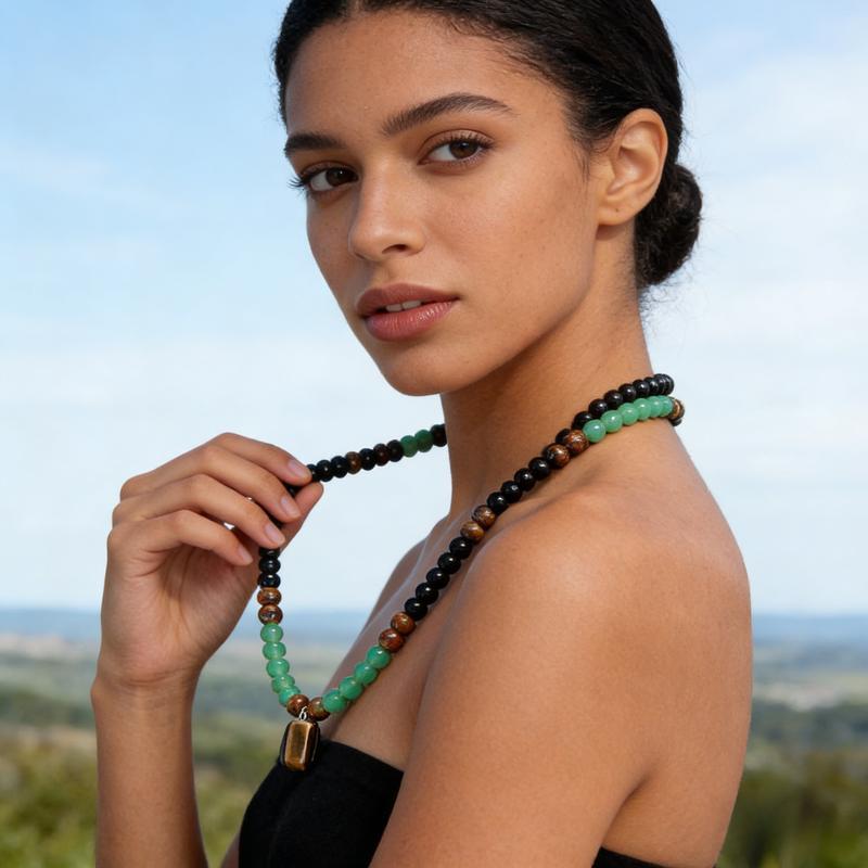 Money Attraction Necklace With GreenAventurine & Tiger Eye Pendant Healing Crystal Stone ，Anniversary, Vacation &Theme Parties Jewelry Charms Abundance Crystal bracelet，Long Chain，Sweater chain，Ideal Gift Jewelry for Men and Women