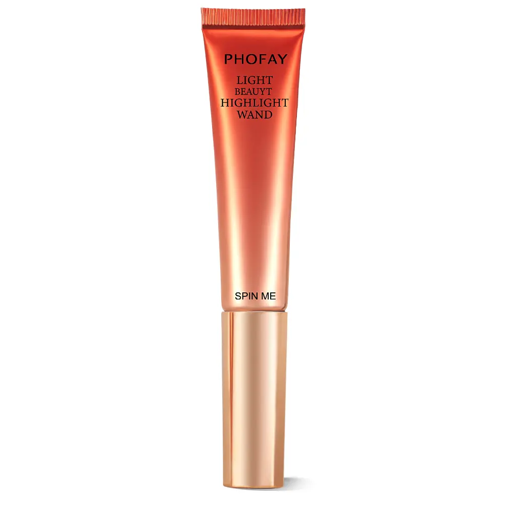 PHOFAY Liquid Highlighter Wand - Silky Buildable Shimmer with Rotatable Fluffy Applicator, Long-Lasting Waterproof Glow for Face & Body, Natural Radiant Highlight