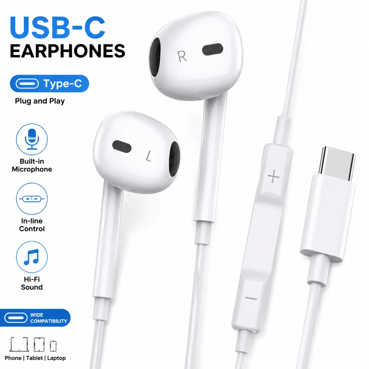 Wired Lightning In-Ear Wired Earphones with Built-in Microphone, Volume Control, Hands-Free Calling, Plug-and-Play Music for iPhone, Earbuds, Ideal Gift for Family