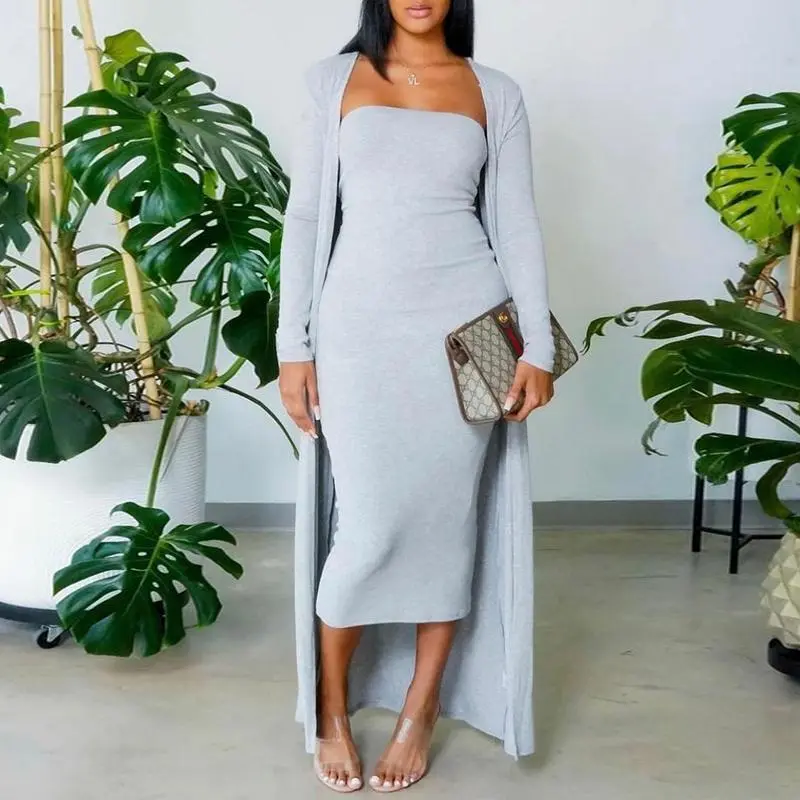 green emerald velvet dress Pink Ribbed Sleeveless Dress Cardigan Set