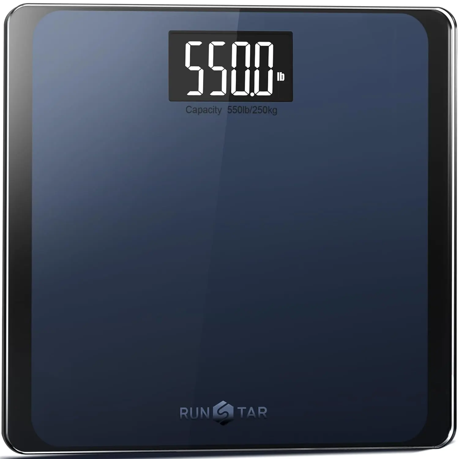 RunStar Digital Weighing Scale - 550lb Capacity Body Scale Weight, Silicone-Tempered Glass 300x330mm Ultra-Wide Platform, Large LCD Display, Accurate Weight High-Precision, Secure Design, Battery Powered (Bathroom/Living Room Use), 8Mm