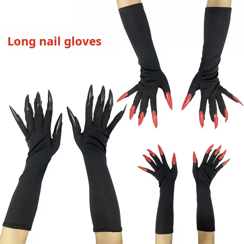Halloween gloves with long ghost claws, fashionable long nails, cosplay, Halloween funny gloves