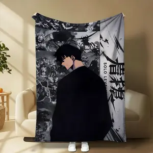 Solo Leveling Sung Jin-Woo Graphic Blanket, Manhwa Anime Character Fleece Throw For Sofa Bed, Shadow Monarch Design Cozy Home Decor Gift | GN020226.R2682.ID00