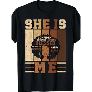 Juneteenth Black History Unisex T-Shirt African Woman Portrait Tee Educated Strong Beautiful Positive Affirmations Casual Short Sleeves Top