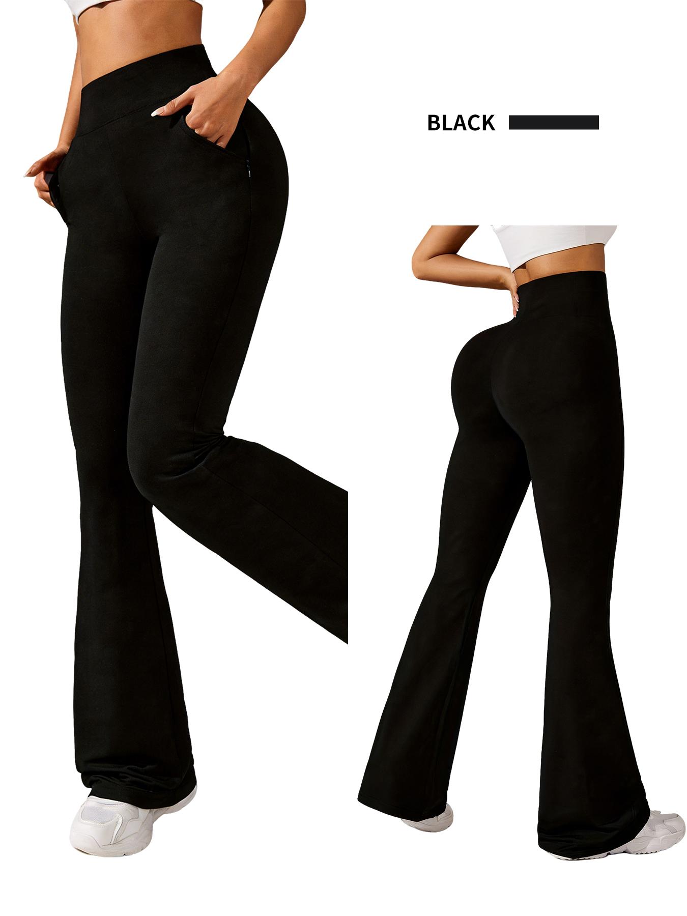 3-Pack Black High Waist Flared Leggings, Yoga & Pilates Flare Pants, Comfortable Stretchy Bell-Bottoms, Slim Fit Versatile Trousers For All Seasons SpringStatements