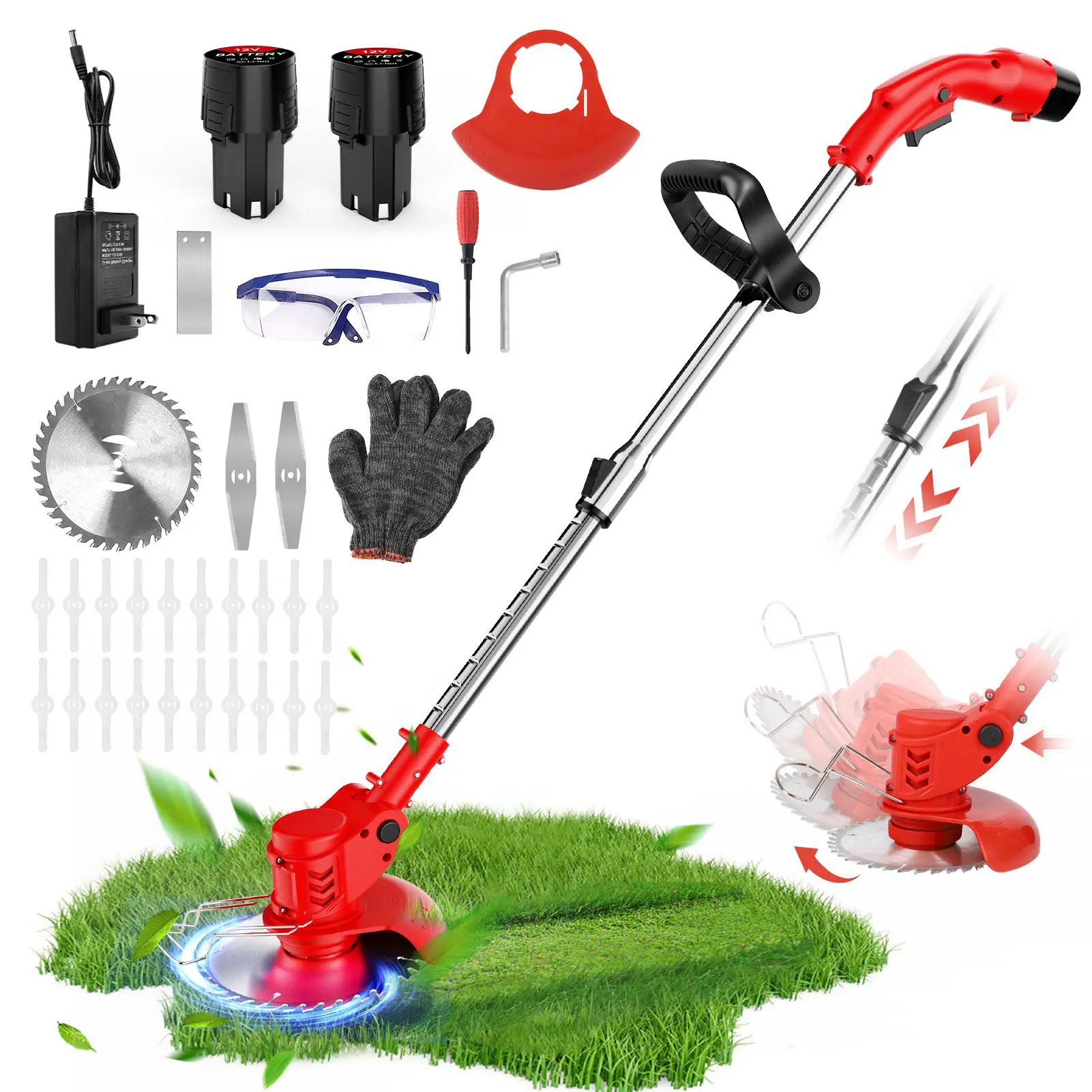 Electric Weed Wacker Eater Cordless Battery Powered,12V Lightweight No-String Weed Trimmer with 2 Battery Operated , Stringless Grass Trimmer/Edger/Brush Cutter for Garden Yard Lawn cordless weed wacker yard  work  tools Lawn Mower Home