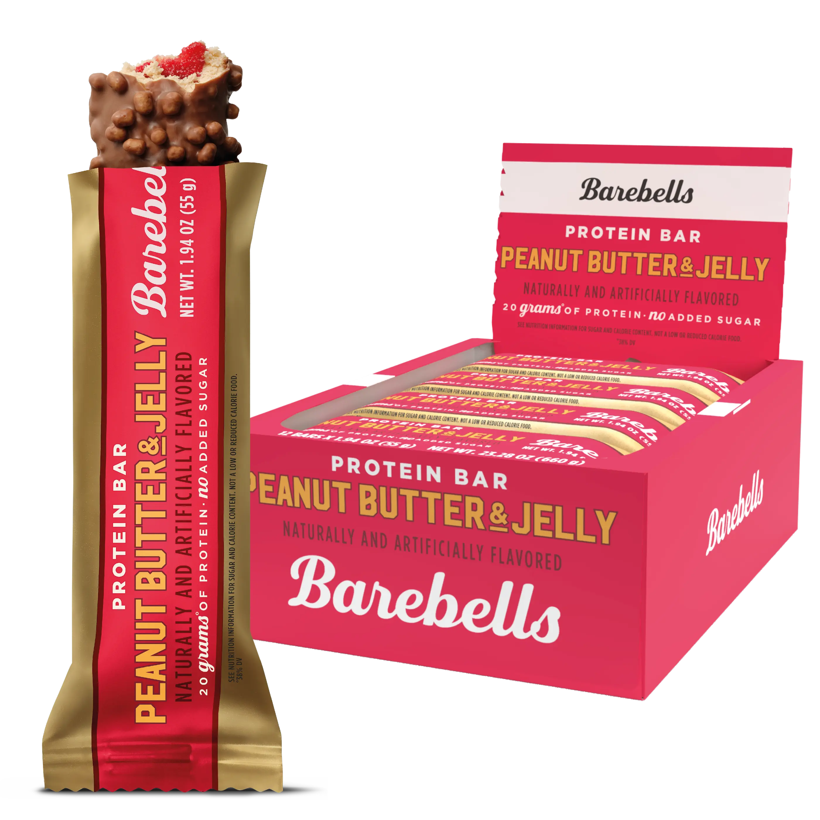 Barebells Peanut Butter & Jelly - 12 Count, 1.9oz Bars with 20g of High Protein - Peanut Butter Coating Protein Bar with 2g of Total Sugars - Perfect on The Go Protein Snack & Breakfast Bar
