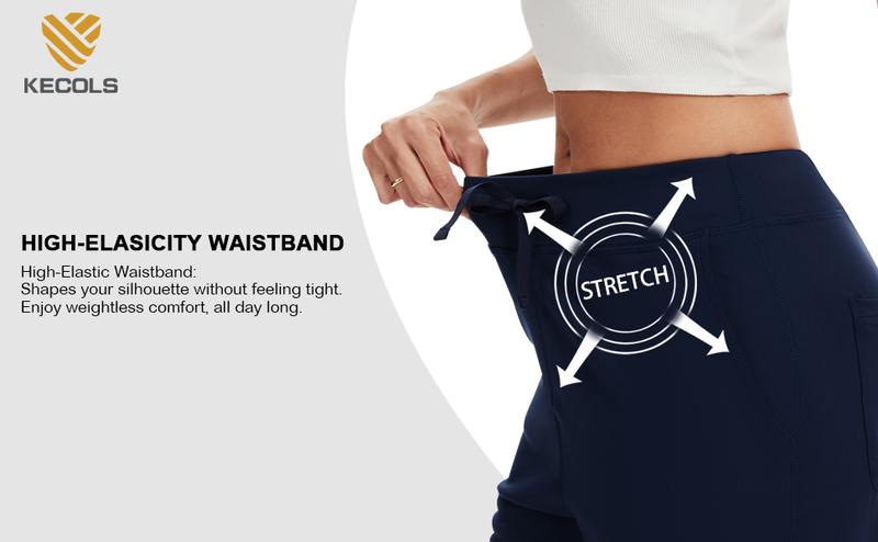 Kecols Women's Jogger Style Yoga Scrub Pants High Rise Slim Fit with 5 Pockets Anti-Wrinkle Knit Waistband