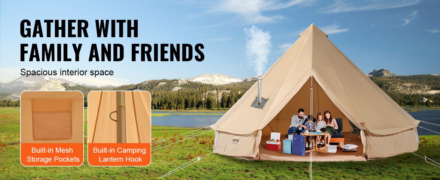 VEVOR Canvas Glamping Bell Tent Max 12 Persons, TikTokShopBlackFriday, Breathable Waterproof Large Yurt Tent with Stove Jack and Detachable Side Wall for Family Camping