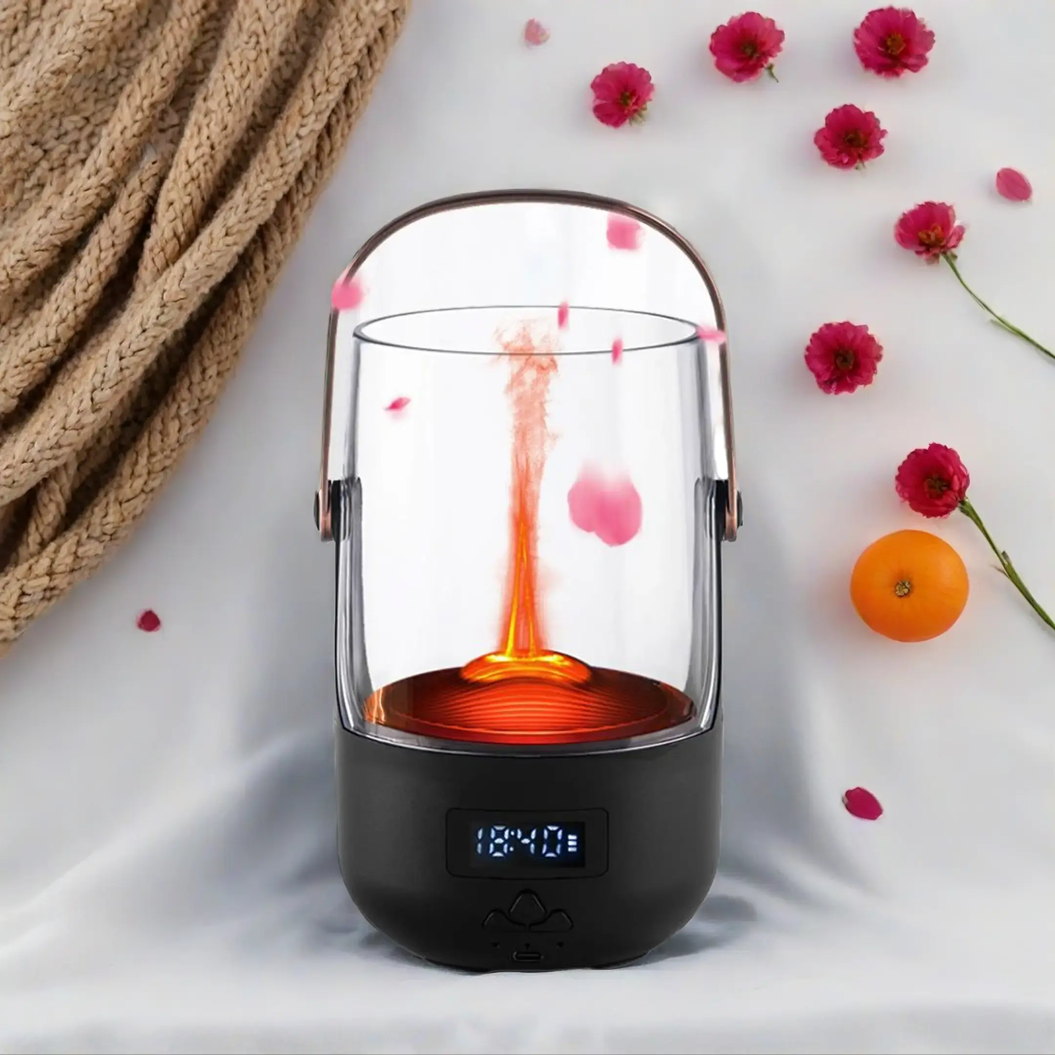200ML Vintage Flame Aromatherapy Vapor Diffuser - Electronic Home Fragrance Humidifier, Aromatic Mist Compatible, Adjustable Settings, Scheduled Shutdown, Auto-Off Safety, Visible Water Volume Display, Essential Oils Excluded