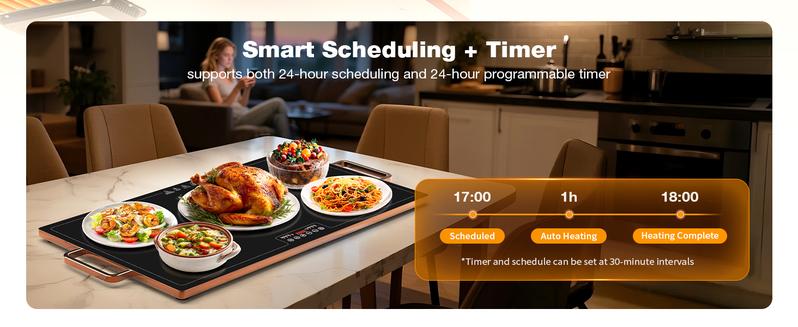 WARMOUNTS Electric Warming Tray - Multi-Size (40"x14", 32"x18", 24"x16") , Temperature Control Food Warmers for Buffets Party with Touch-sensitive Buttons and Timer, Full Surface Tempered Glass Top Heating Food Warming Tray