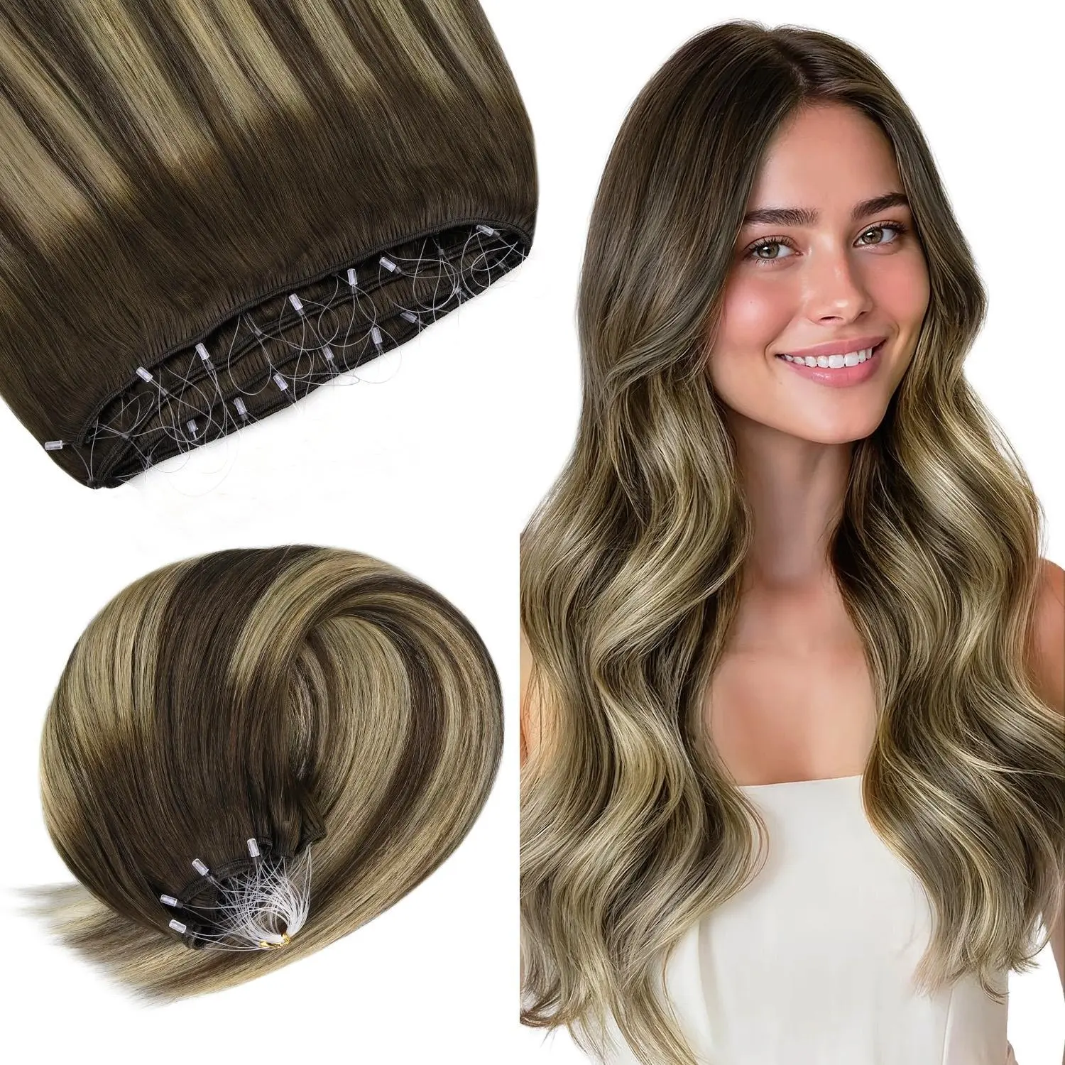 GOO GOO Micro Loop Beaded Weft Hair Extensions Human Hair, Beaded Sew In Weft Extensions Straight Human Hair for Scalp Friendly with Invisible and Natural Hair Look summer hairstyles #tiktokshopbacktoschool #sohochic