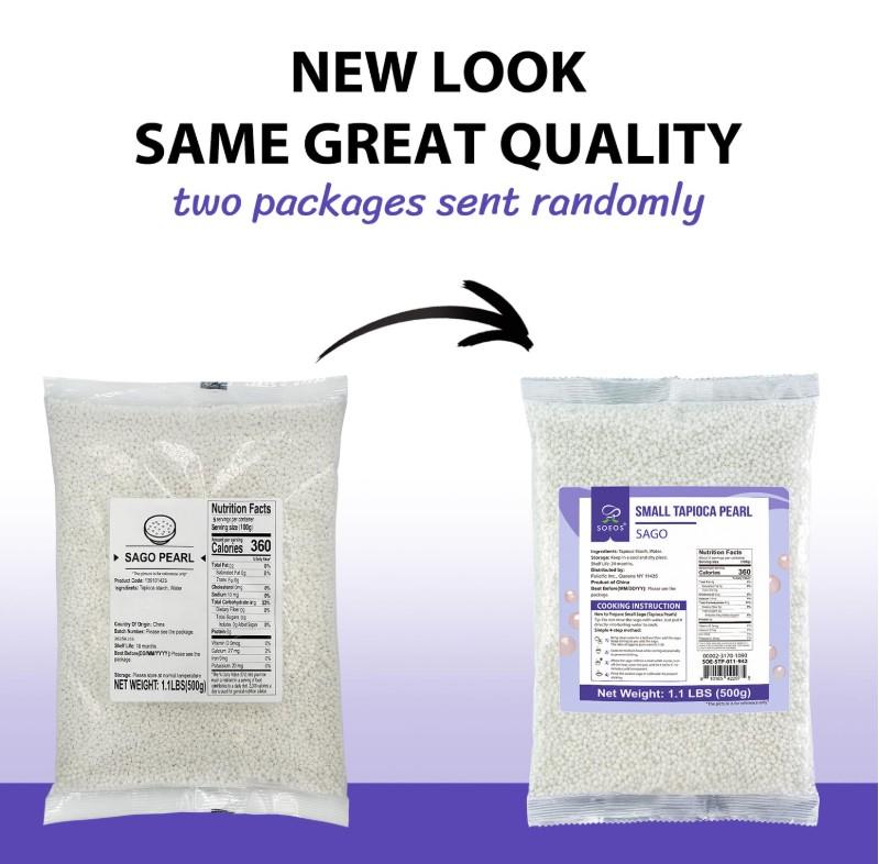 Soeos Small Tapioca Pearls for Asian Desserts, Bubble Tea, and Puddings, Quick-Cooking Sago Ball, Non-GMO, Gluten-Free,1.1 lbs (500g)