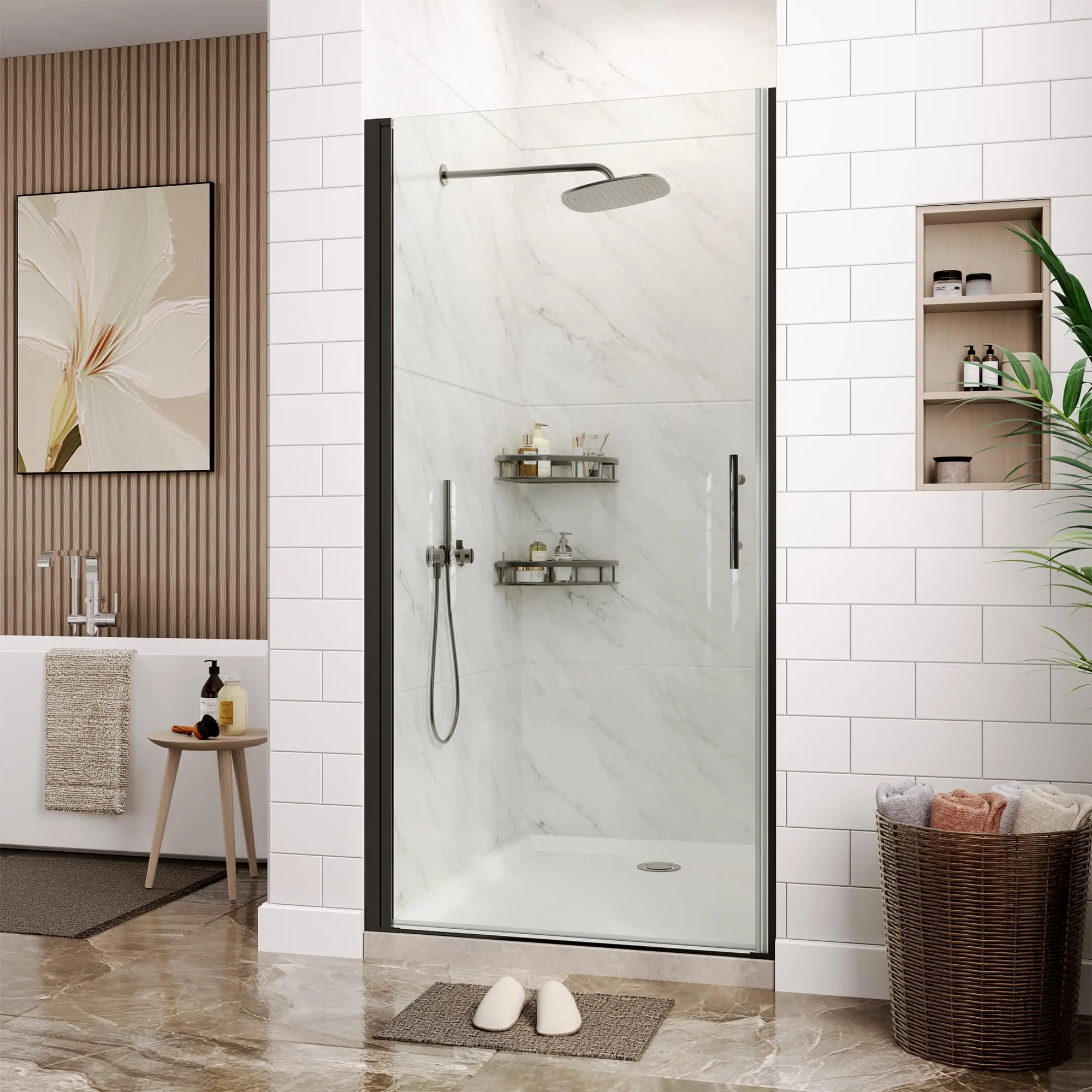 Garvee Framed Shower Door – 72x34 inch Glass Shower Door, Single Pivot Shower Glass Door, Aluminum, 6mm Tempered Glass, Matte Black, Easy-Clean