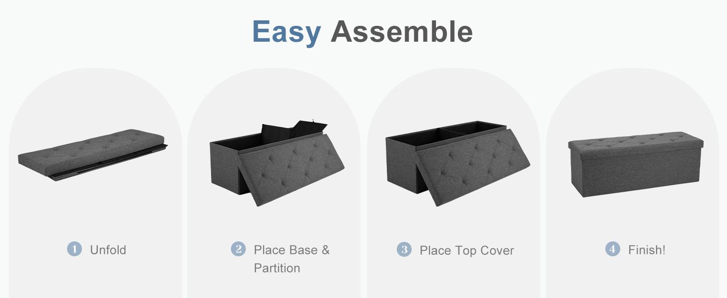 Folding Storage Ottoman Bench, Foot Rest Stool with Padded Seat, Large Toy Box Storage Chest with Seatin, Holds up to 660 lb-Grey