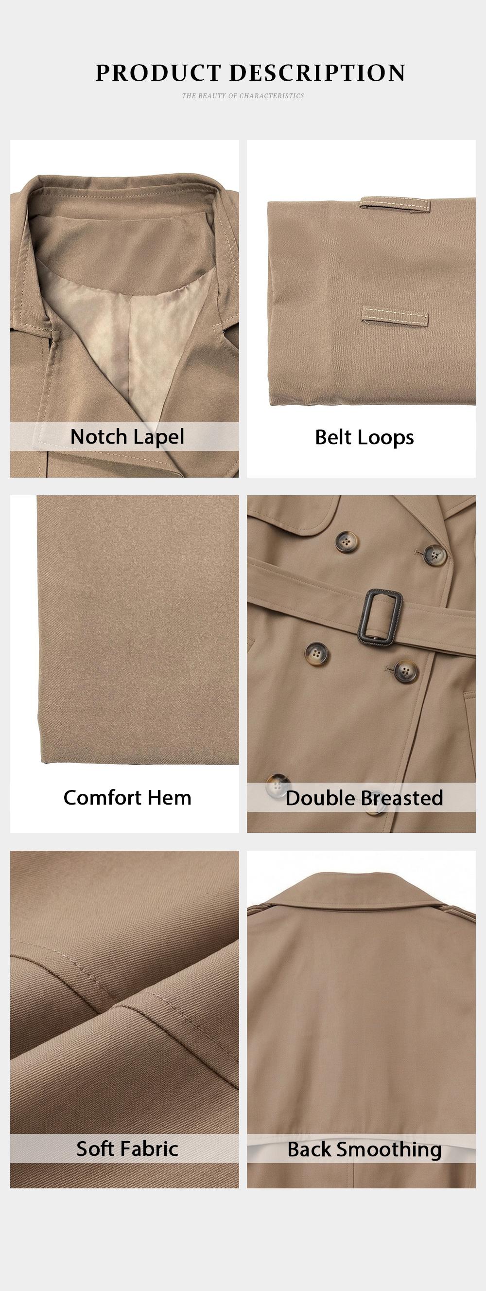 KatchMe Women's Versatile Solid Color Notch Lapel Double Breasted Detachable Belt Trench Coat, Fall & Winter Wrap Tie Waist Outerwear Jacket, Mid-Length Trench Coat