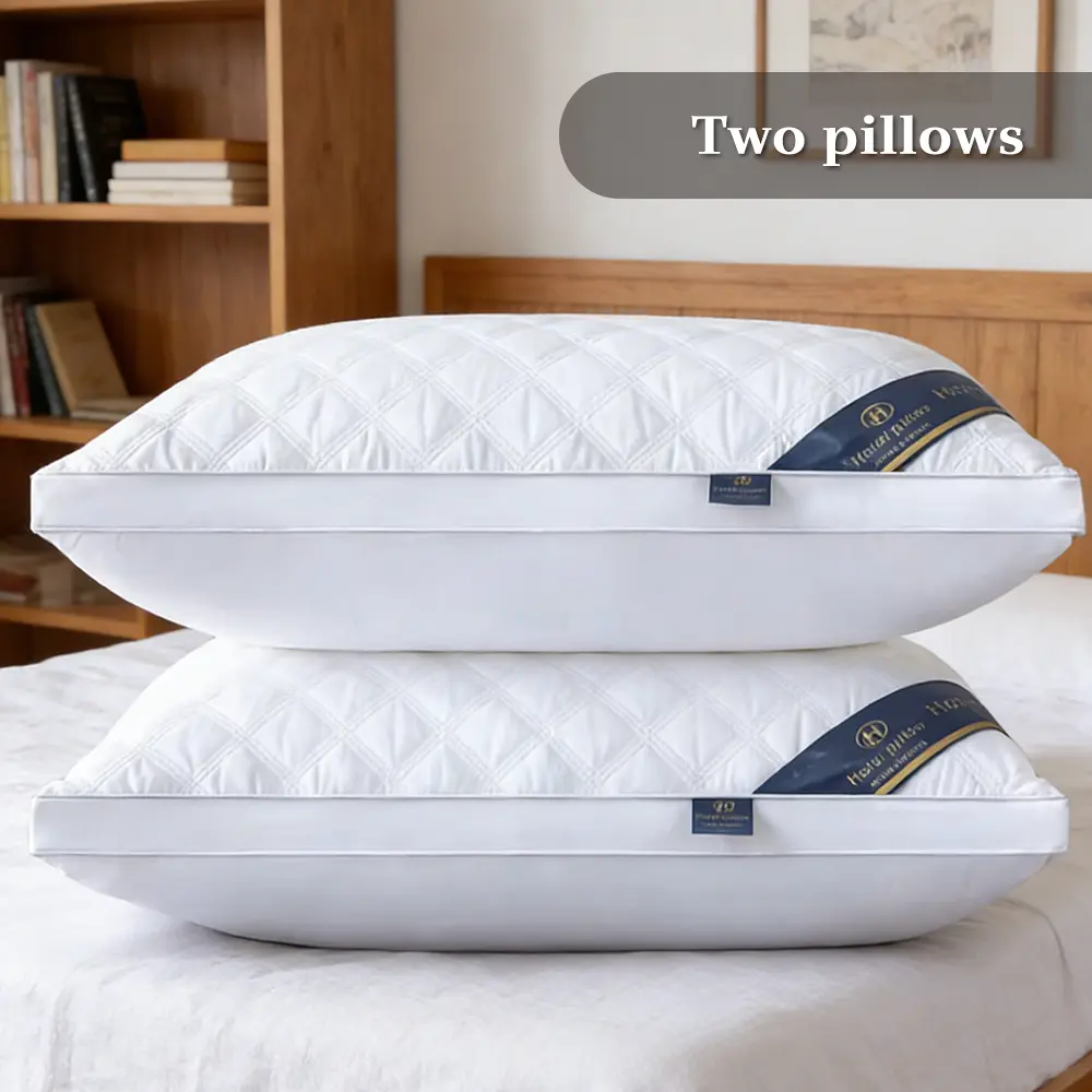 3-Line Grid Cotton Fiber Pillow - Breathable, Skin-Friendly, Hand Wash Only, Neck Relief Sleep Support