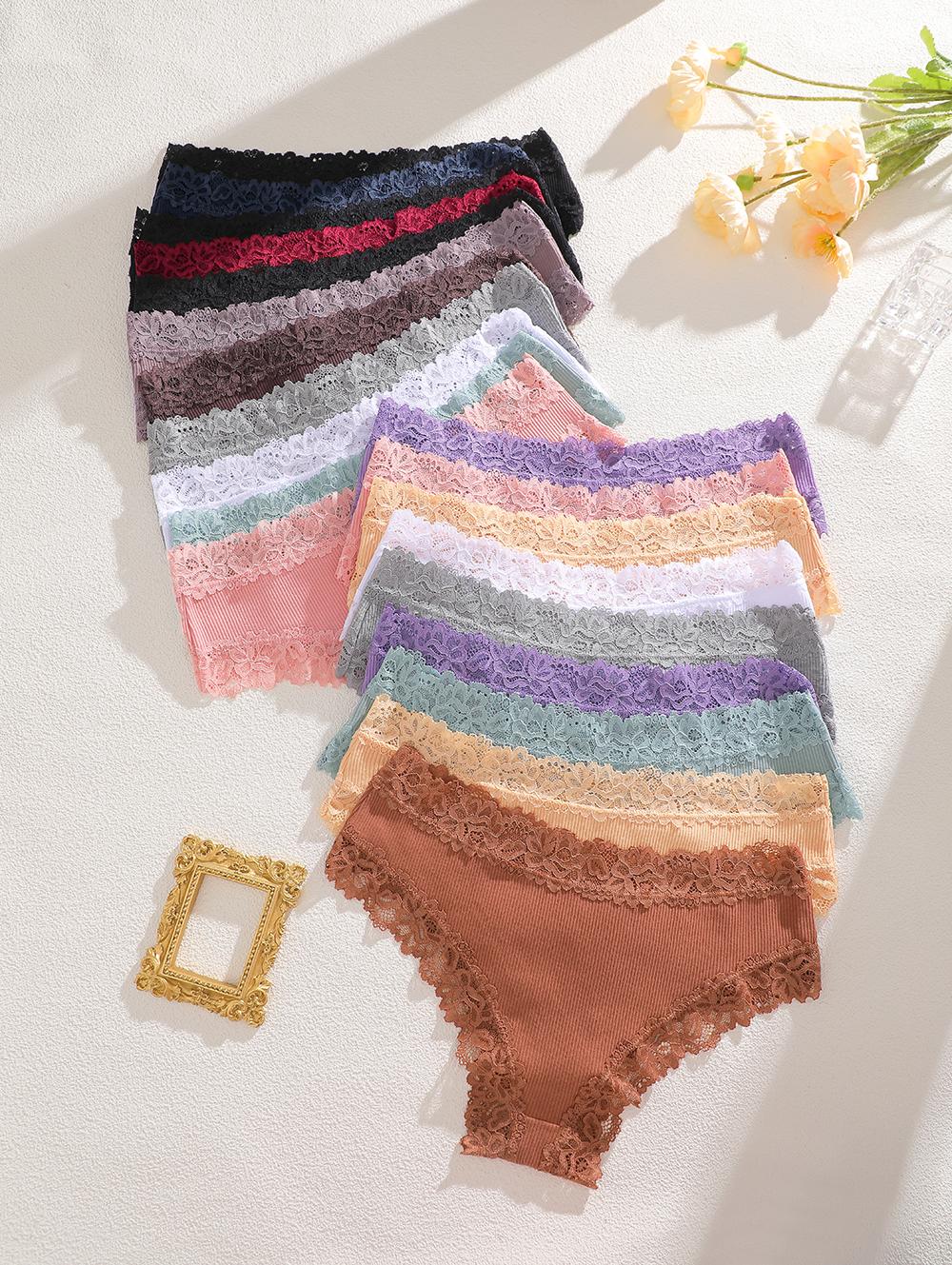 FINETOO Women's 15PCS Cotton Panties Lace Low Rise  Basic Brazilian Bikini  Cute Panties Soft Breathable Lingerie S-XL Fashionable Minimalist SpringStatements