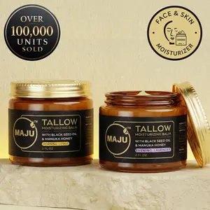MAJU Tallow Black Seed Honey Balm, 2 FL OZ, Grassfed Beef Tallow, Manuka Honey, Organic Black Seed Oil & Beeswax, Gentle Moisturizer for All Skin Types, Radiant Hydrated Skin Care - Deeply Moisturizing