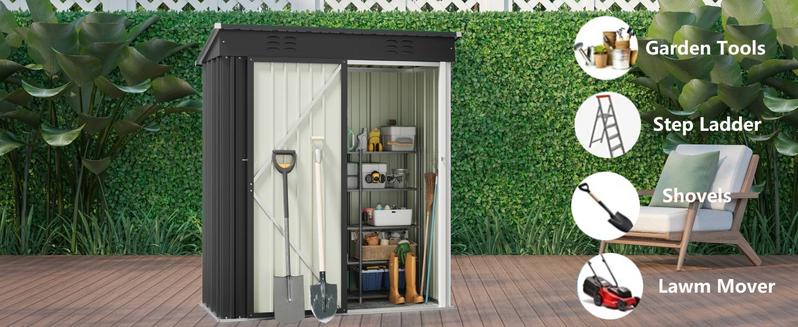 Gizoon 5 'x 3' Outdoor Storage Shed with Singe Lockable Door,Galvanized Metal Shed with Air Vent Suitable for The Garden,Tiny House Storage Sheds Outdoor for Backyard Patio Lawn