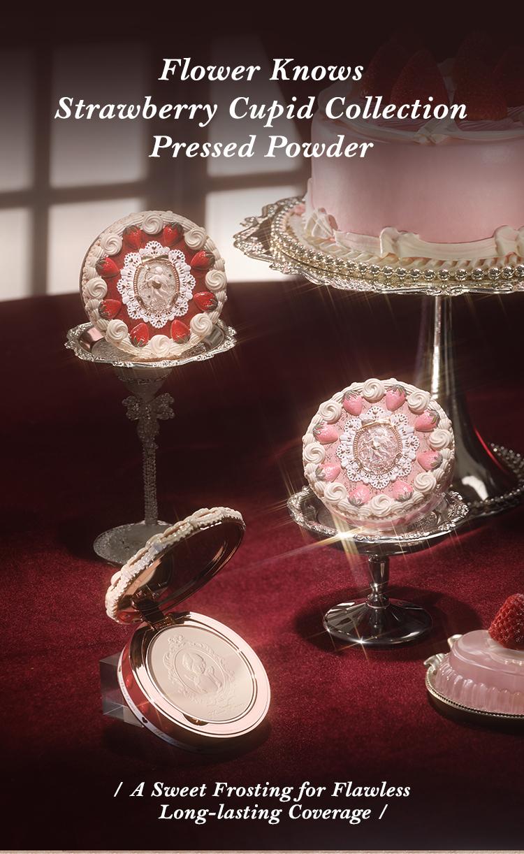 Flower Knows Strawberry Cupid Collection Pressed Powder, oli control, with powder puff, longlasting, non cakey, dealsforyoudays