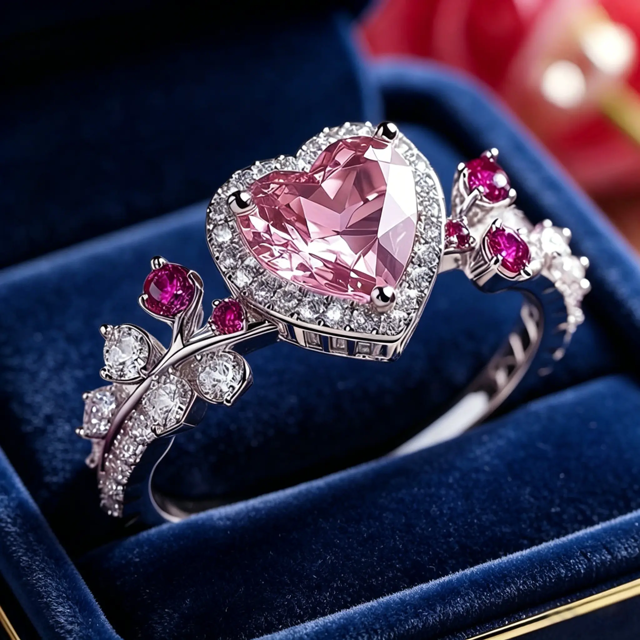 Women's Luxurious Heart-Shaped Synthetic Zirconia Wedding Promise Ring - Pink April Birthstone Costume Jewelry, Valentine Gift for Everyday Wear, Synthetic Zirconia Ring, Wedding Promise Rings