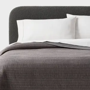 King Ruched Velvet Quilt Gray - Threshold