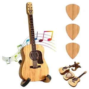 Wooden Guitar Pick Holder with Stand Guitar Pick Box, Acoustic Guitar Pick Case with 3 Guitar Picks Guitar Pick Storage Container Guitar Pick Rack Plectrum Case for Guitar Ukulele Bass Players