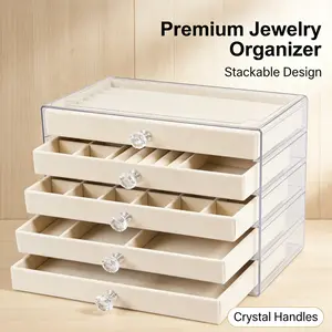 Stop losing your jewelry! Five-layer Jewelry box multifunctional makeup organizer, compartmentalized storage for bracelets, rings, earrings, and necklaces, dustproof, space-saving with large capacity