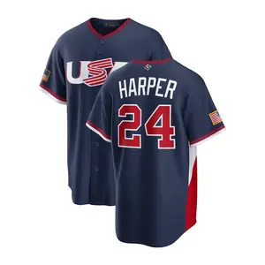 Men's USA  Baseball Jersey - Navy -  Bryce Harper 24, World Baseball 2026, Summer outfits, Jersey Outfit, Classic Home Stadium Jersey, Men's Sportswear ,Retro Summer Baseball Team Jersey Lover Outfit For Baseball Fans, Made In USA.