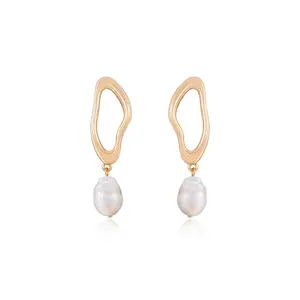 Ettika Open Circle Freshwater Pearl Earrings with Simple Design and Clear Pearl Accent