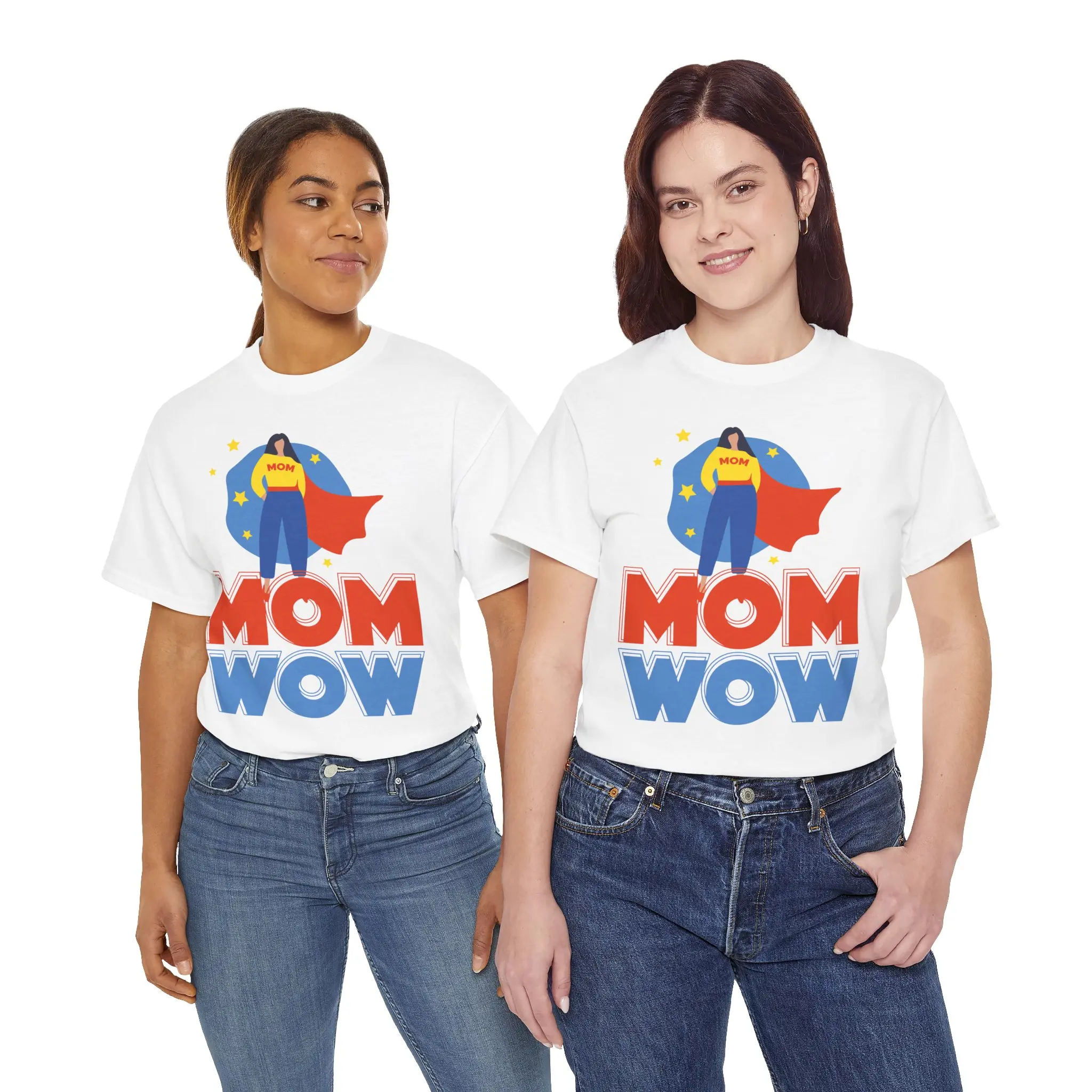Super Mom Unisex Heavy Cotton Tee, Mother's Day T-Shirt, WOW Mom Shirt, Mom Life Gift, Mom Birthday Present